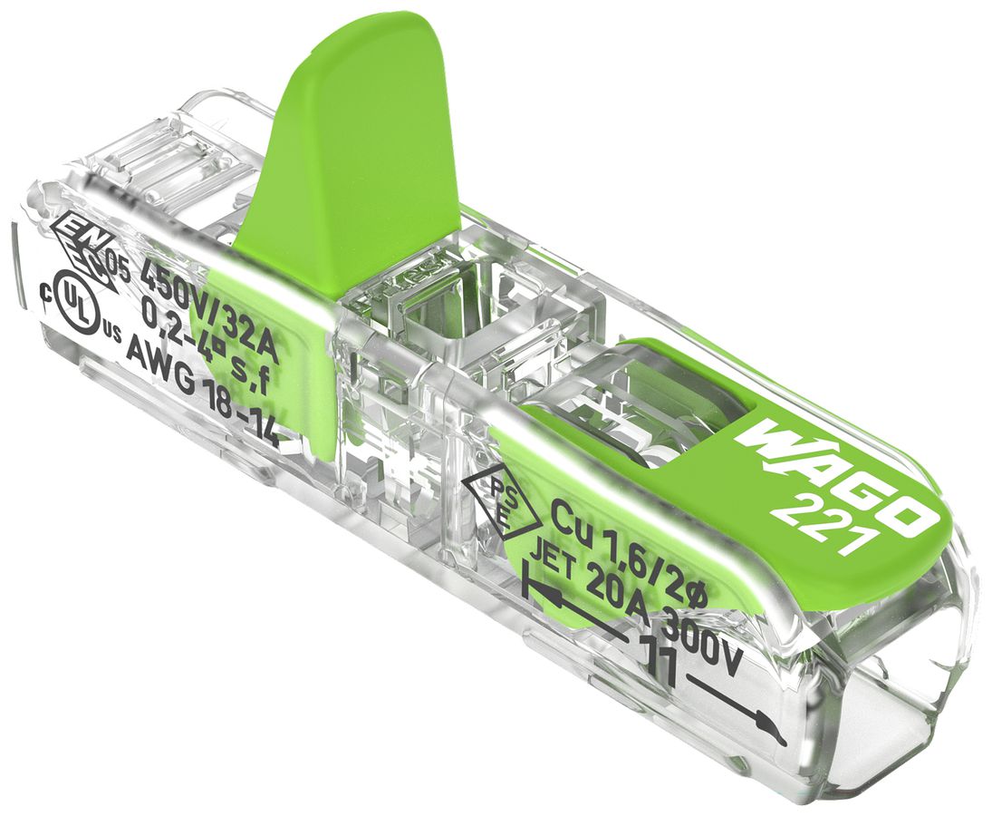 Borne de connexion WAGO Green Range 2L 0.34…4mm² avec levier vt transparent
