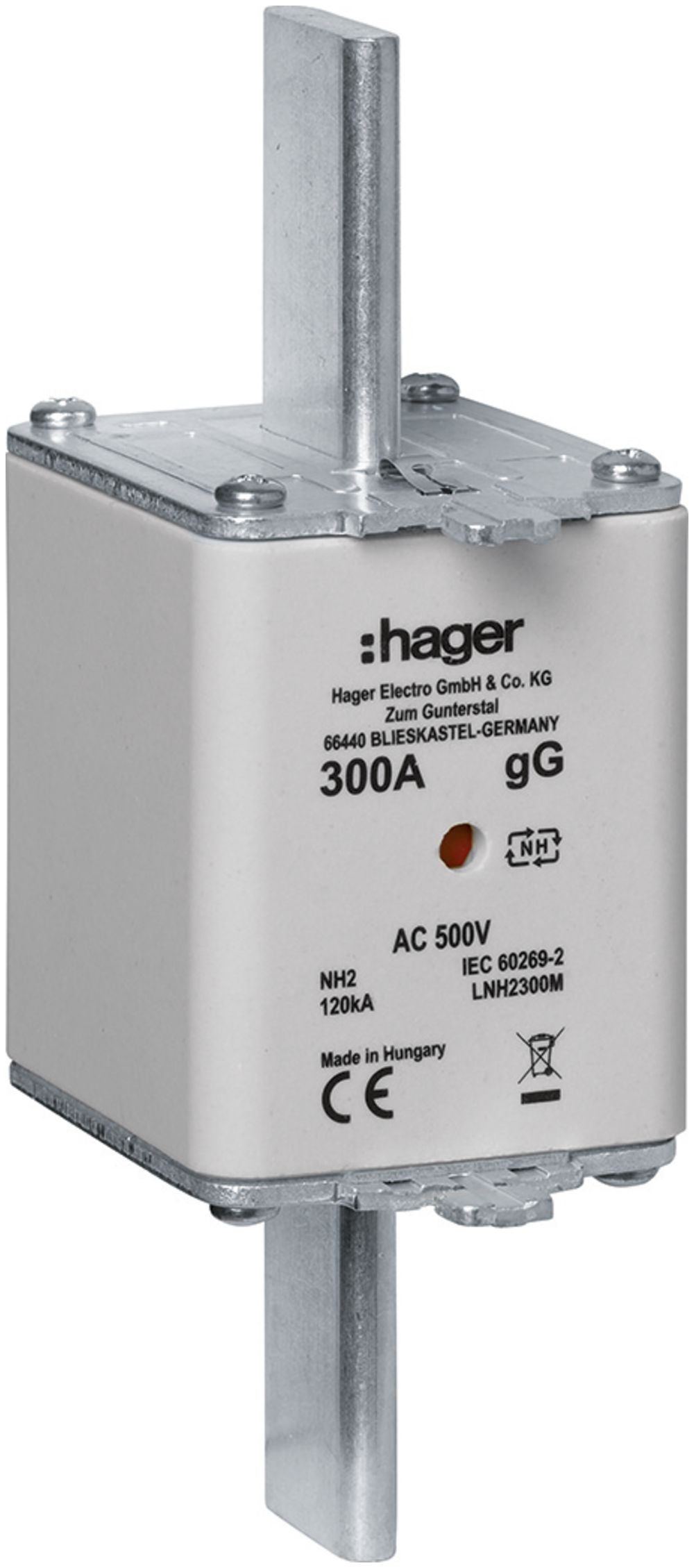 Fusible HPC Hager DIN2 500VAC 300A gG/gL avertisseur double antirouille