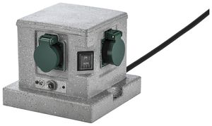 Gartensteckdose 4×T13, 2×Schalter Dämmerungssensor IP55 Steinoptik