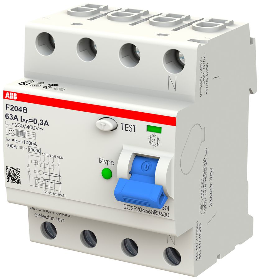 Interrupteur différentiel proM compact 3PN type B, 63A 300mA 4UM légèr.retardé