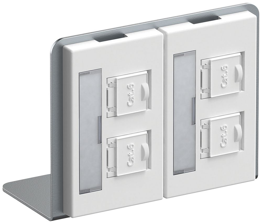 Winkelträger Hager mit 2×FLF und 4×RJ45 Kat.6 ungeschirmt weiss