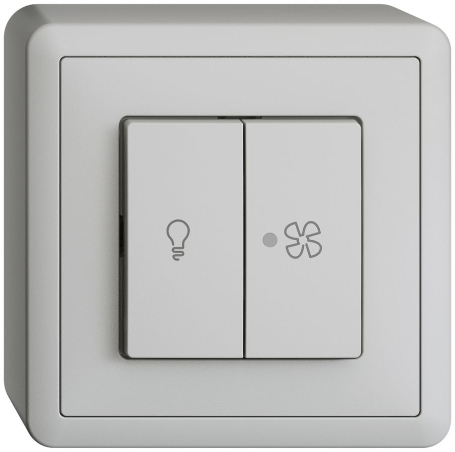 Interruttore AP per luce e ventilaz. EDIZIOdue grigio chiaro, LED giallo