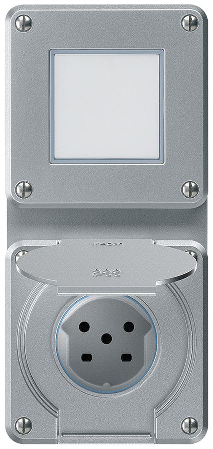 Combinazione INC robusto 2×1, interruttore schema 3/presa T15 IP55 alluminio