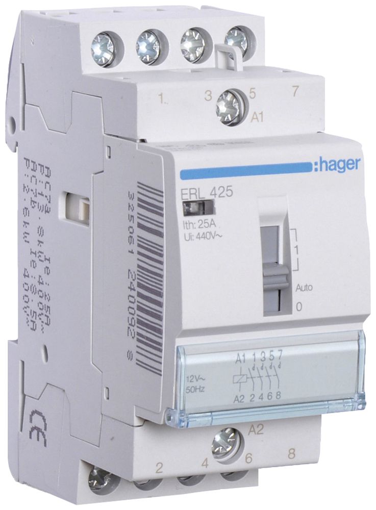 REG-Schütz Hager ERL 12VAC 4 Schliesser 25A 2TE