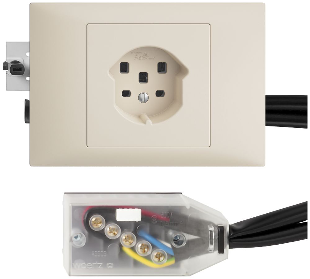 EB-Steckdose EDIZIOdue T25 16A crema, 53mm für Flachkabel Technofil
