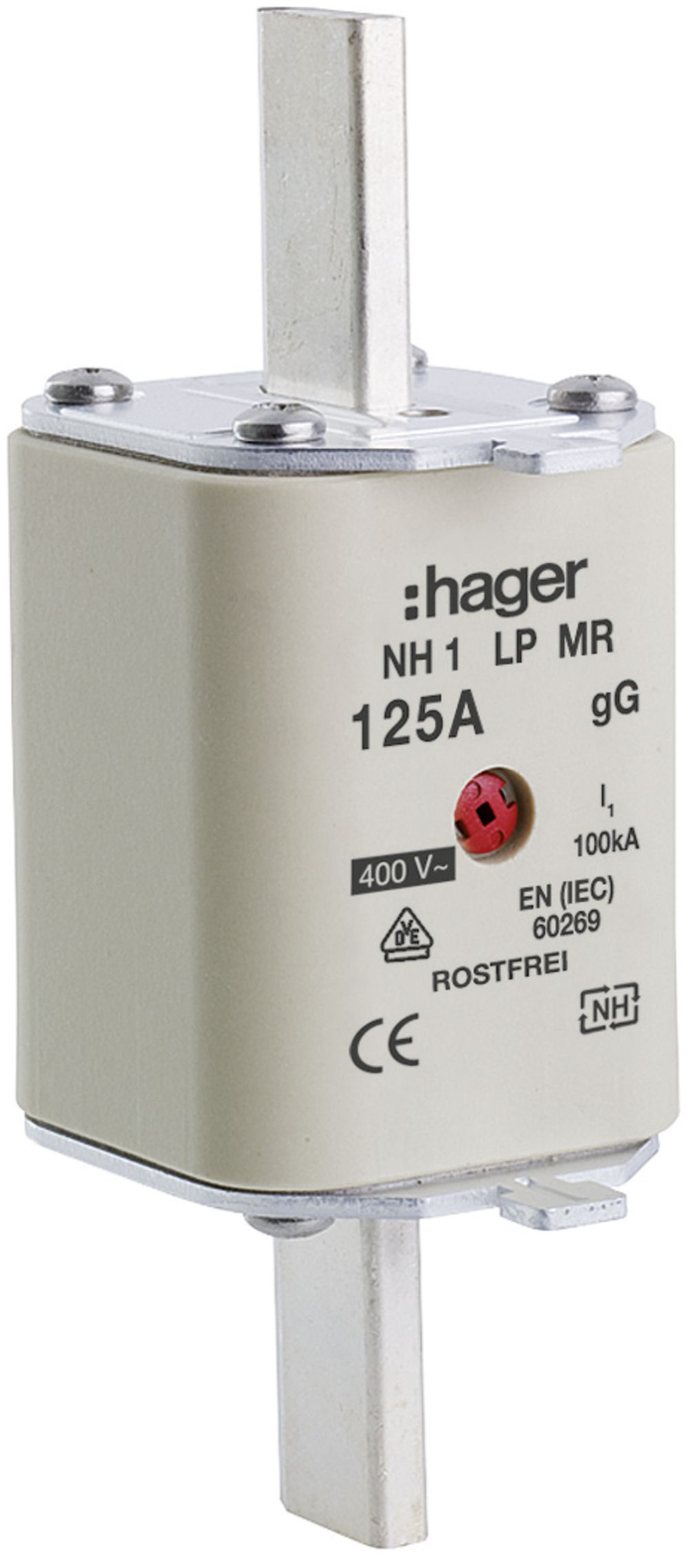 Fusible HPC Hager DIN1 400VAC 125A gG/gL avertisseur central inoxydable