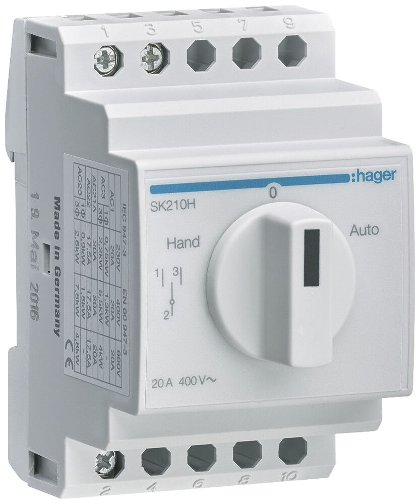 REG-Drehschalter Hager 20A 400V 0 Schliesser 0 Öffner 1 Wechsler 3TE Hand-0-Auto