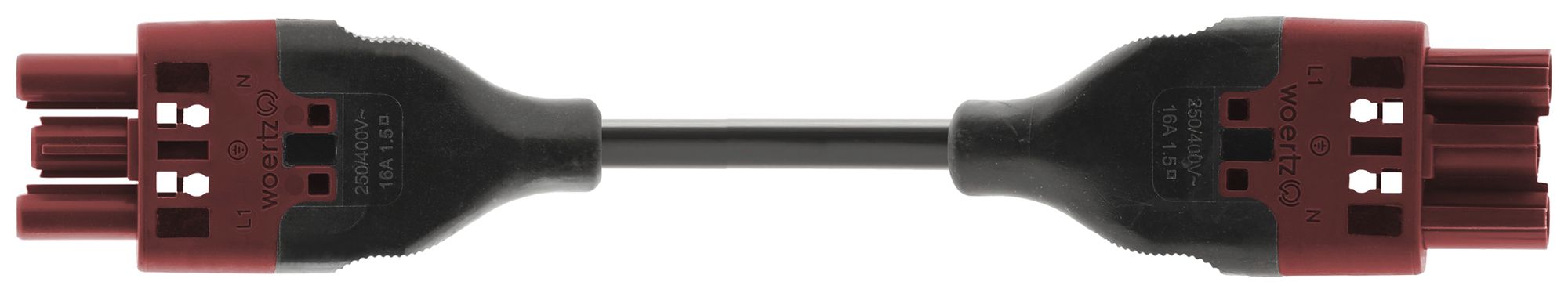 Verbindungsleitung Woertz 49343/C4 3×2.5mm² 250V 20A 6m rt Buchse-Stecker Cca