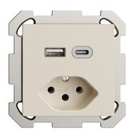 Prise ENC USB type A+C + type 13 Feller EDIZIOdue FM 230V 3000mA crema