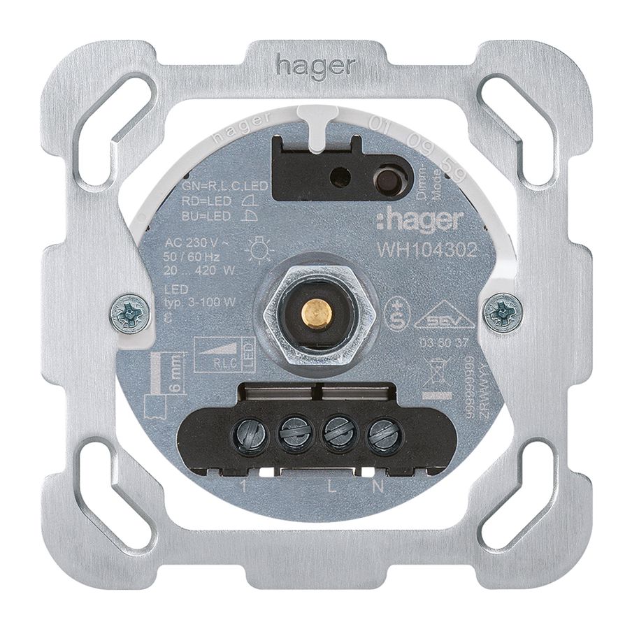 Einsatz zu Drehdimmer Universal Hager 20…400W/VA mit Befestigungsplatte