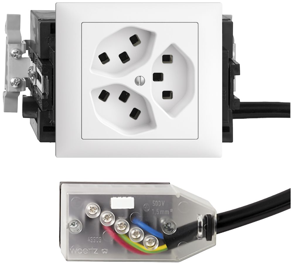 Prise INC 3×T23 16A blanc 53mm L2 EDIZIOdue pour Technofil