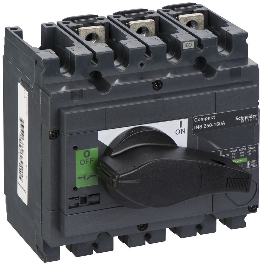Interupteur de charge Schneider Electric INS 3L 160A avec poignée rotative noir
