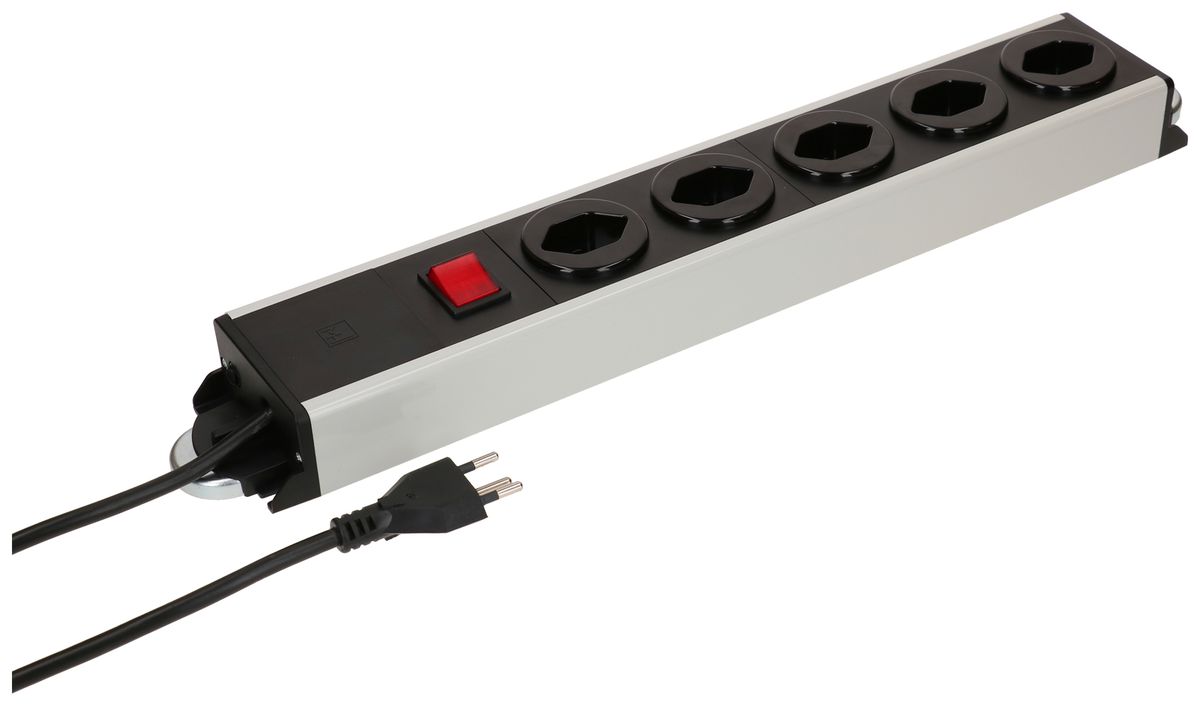 Prise multiple MH POWER LINE 10A interrupteur 5×T13 1.5m gris-noir 2×aimant