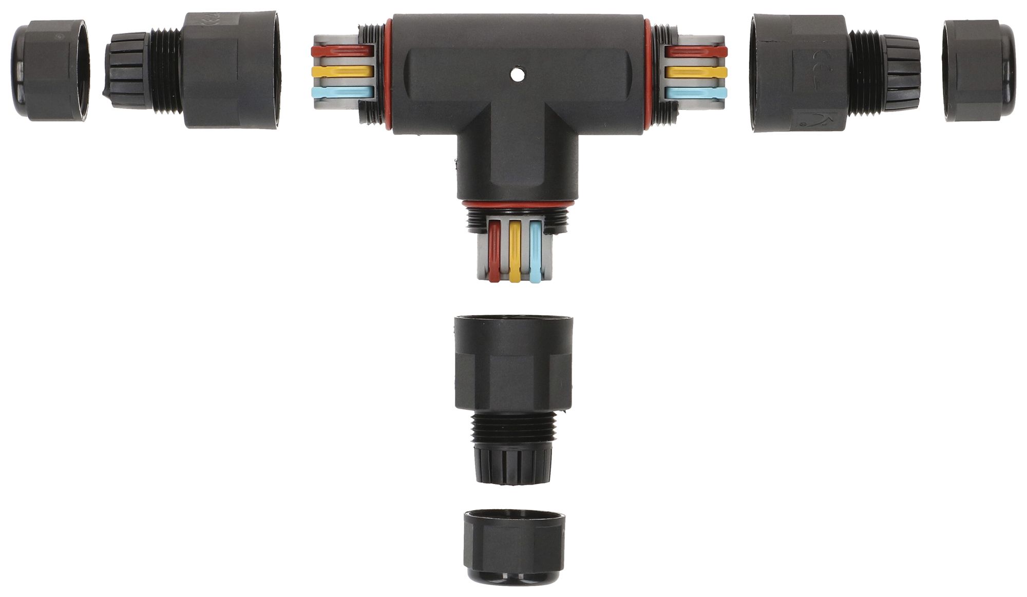 Raccord de câble MH dérivation T 3×0.5…2.5mm² Ø6.5…11mm Ø30×88×142mm IP68 noir