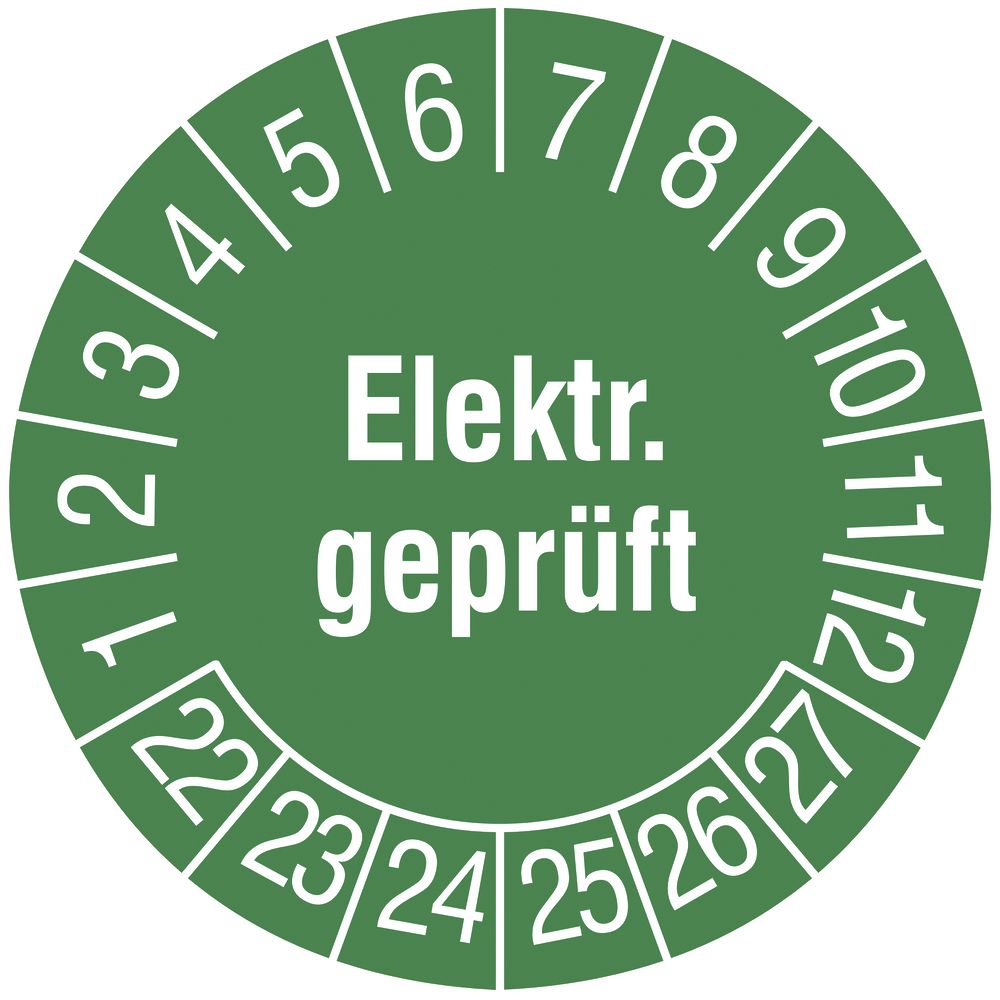 Prüfplakette CIMCO "Elektrisch geprüft 22" Ø20mm grün