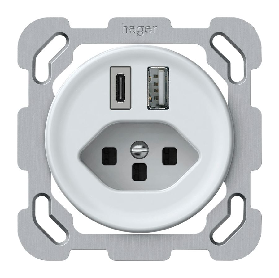 UP-USB-Ladesteckdose origin 1×USB-A 1×USB-C 3000mA 5V mit Typ 23 weiss