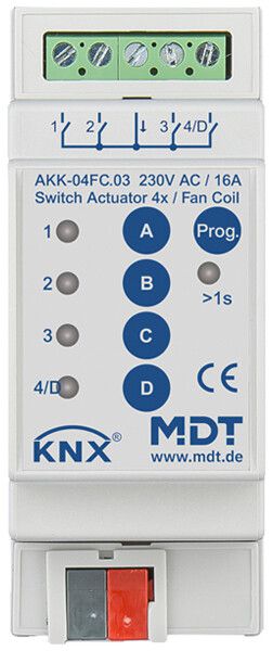 REG-Schaltaktor KNX MDT AKK-04FC.03 4-Kan 16A 230VAC 2TE