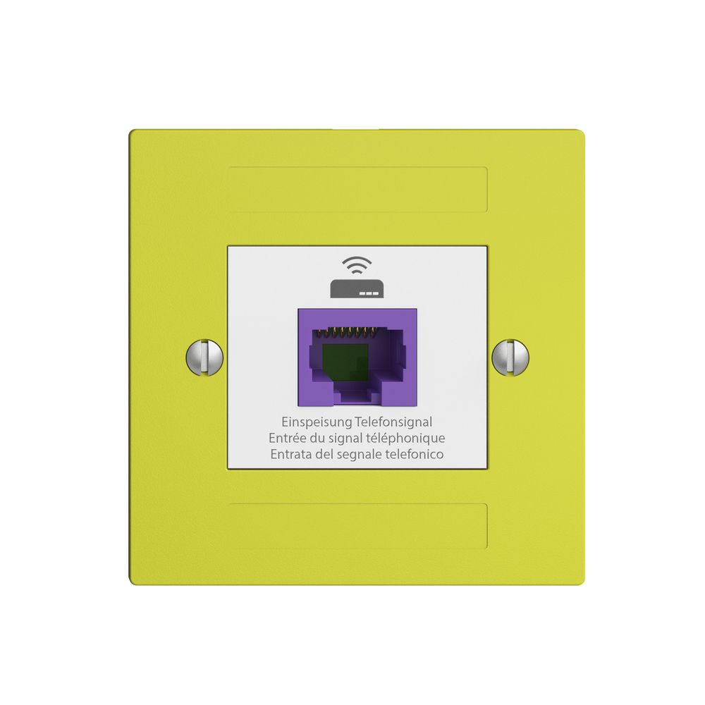 Prise de retour EDIZIOdue F 1×RJ45 p.Swisscom VoIP, 8 pôles, UTP, lemon