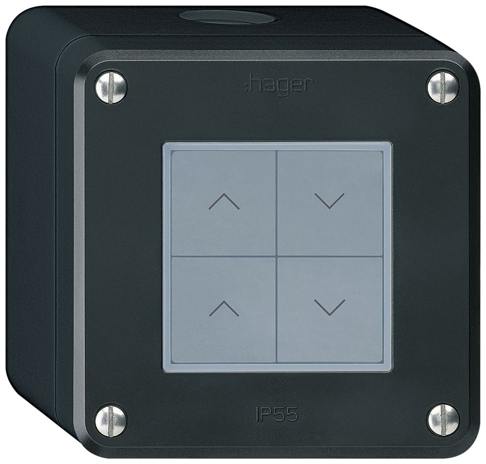 Poussoir pour stores KNX AP Hager BA robusto Q quadruple 86×86mm noir