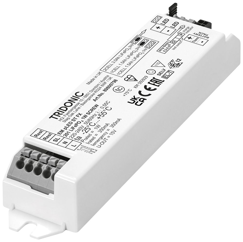 Elément de secours Tridonic EM pLED ST FX 202 LiFePO4 2W bornes enfichables