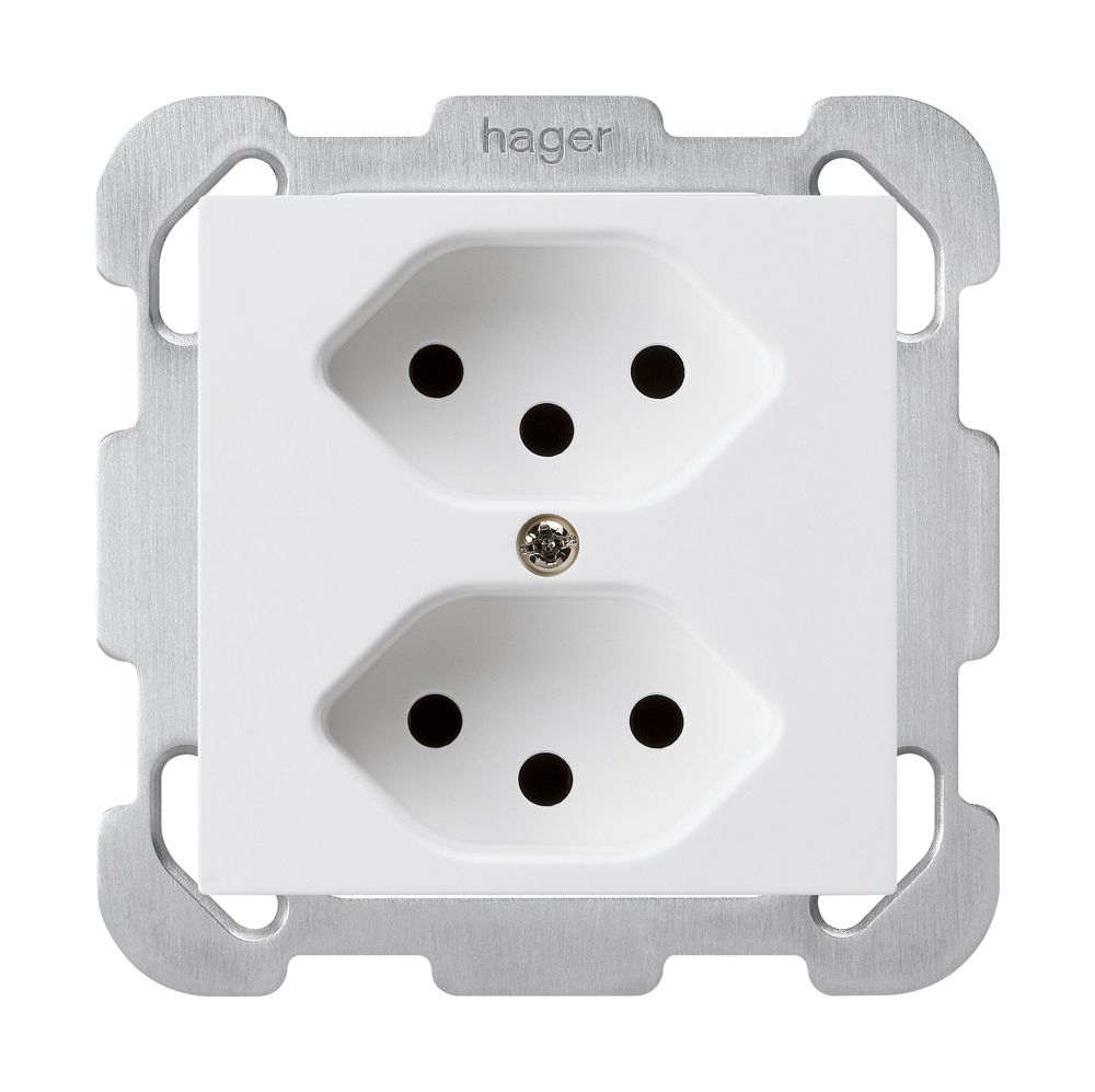 UP-Steckdose kallysto 2×T13 weiss mit Kinderschutz mit Befestigungsplatte