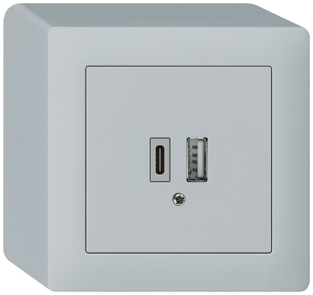 AP-USB-Ladesteckdose kallysto 18W PD 1×Typ A 1×Typ C mit AP-Gehäuse hellgrau