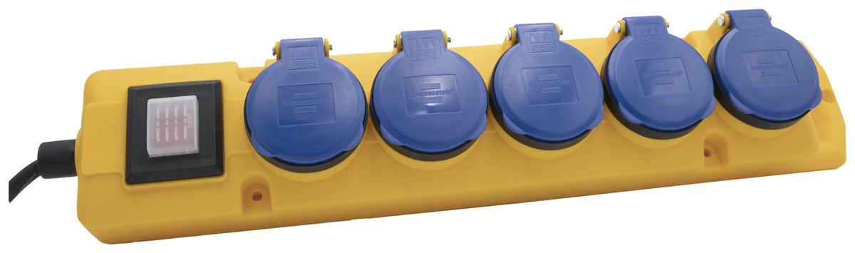 Prise multiple Super-Solid interrupteur 5×T13 IP55 5m H07RN-F 3×1.5mm² jn/bl