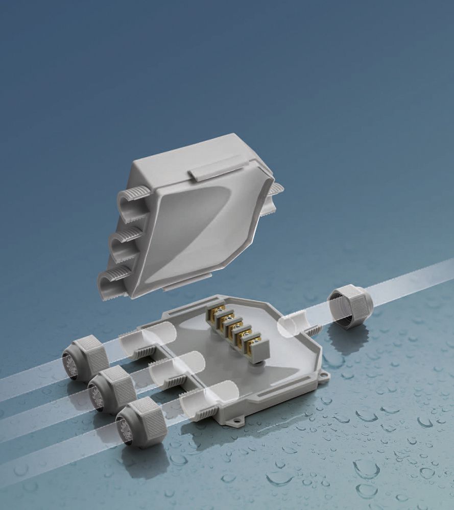 Boîte de dérivation AP Raytech BABY BOX3 a.gel 5×6mm² Ø8…18mm IP68 gris