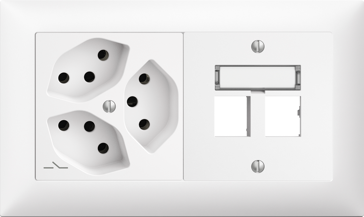 UP-Kombination Edue 1x2, Montage Set f.2×RJ45 + 3×T13 1×S ws