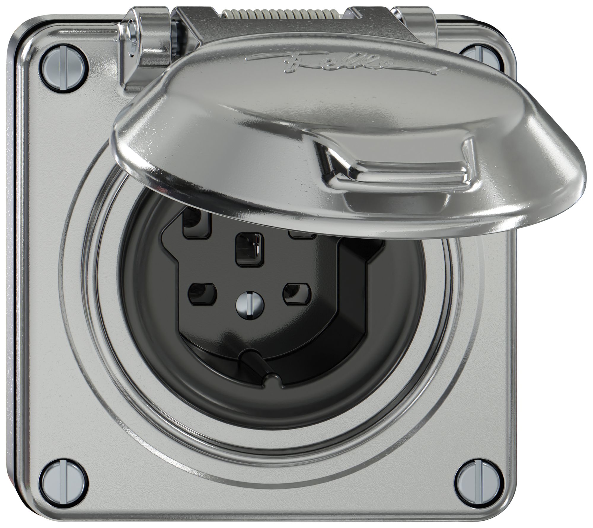 UP-Steckdose ELEMENT SNAPFIX® 1×Typ 25 16A 440V mit Klappdeckel IP20 alu