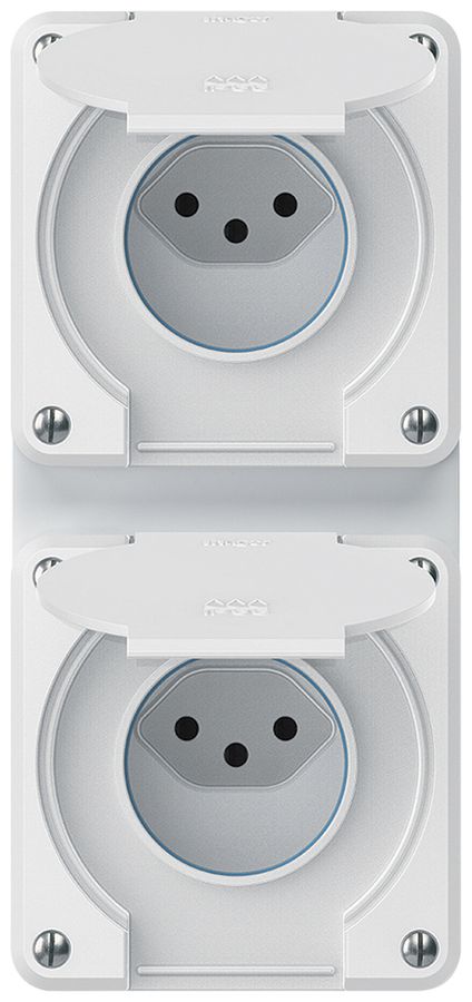 UP-Kombination robusto 2×1, 2×Steckdose T13 IP55 weiss