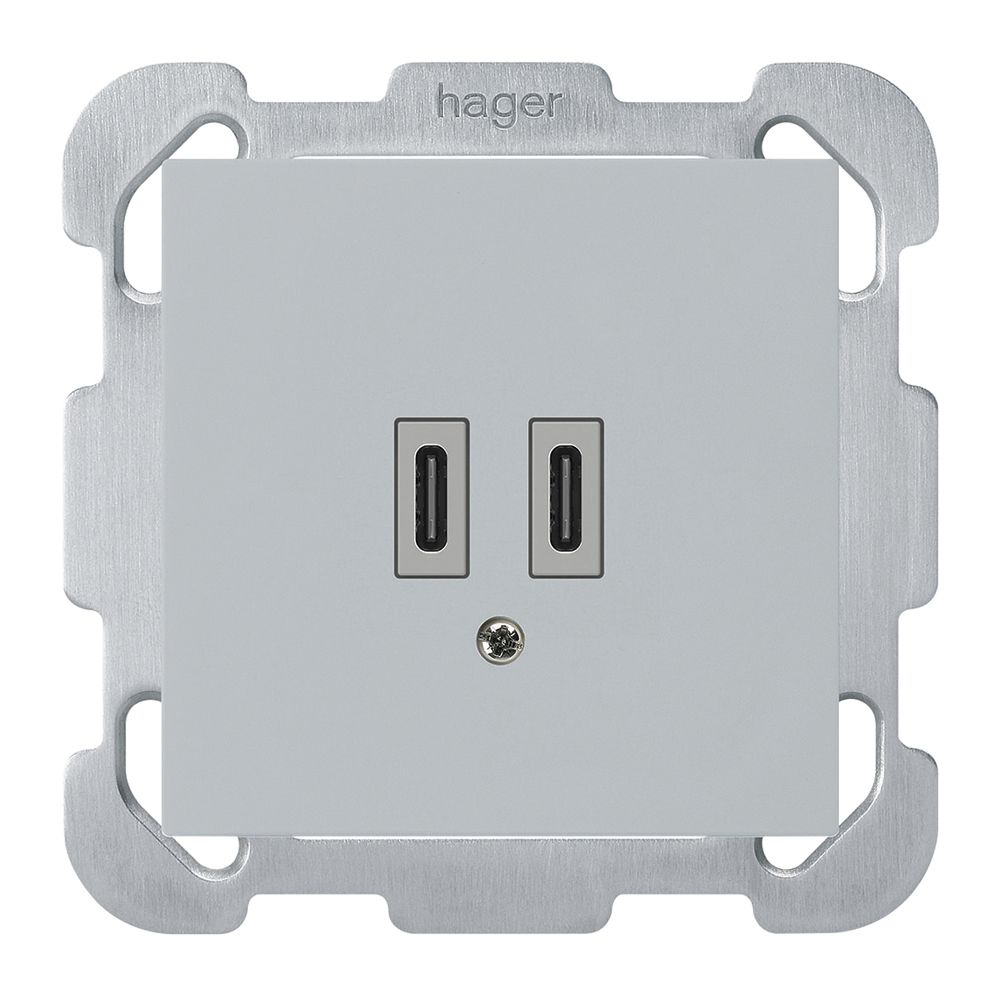 UP-USB-Ladesteckdose Hager kallysto C-C 20W 5V 77×77mm grau