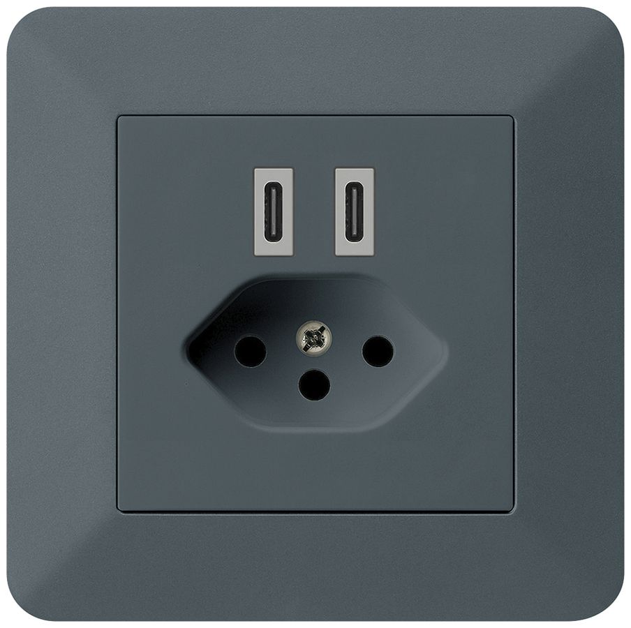 UP-USB-Ladesteckdose Hager kallysto.trend C-C 20W+T13 5V 94×94mm anthrazit