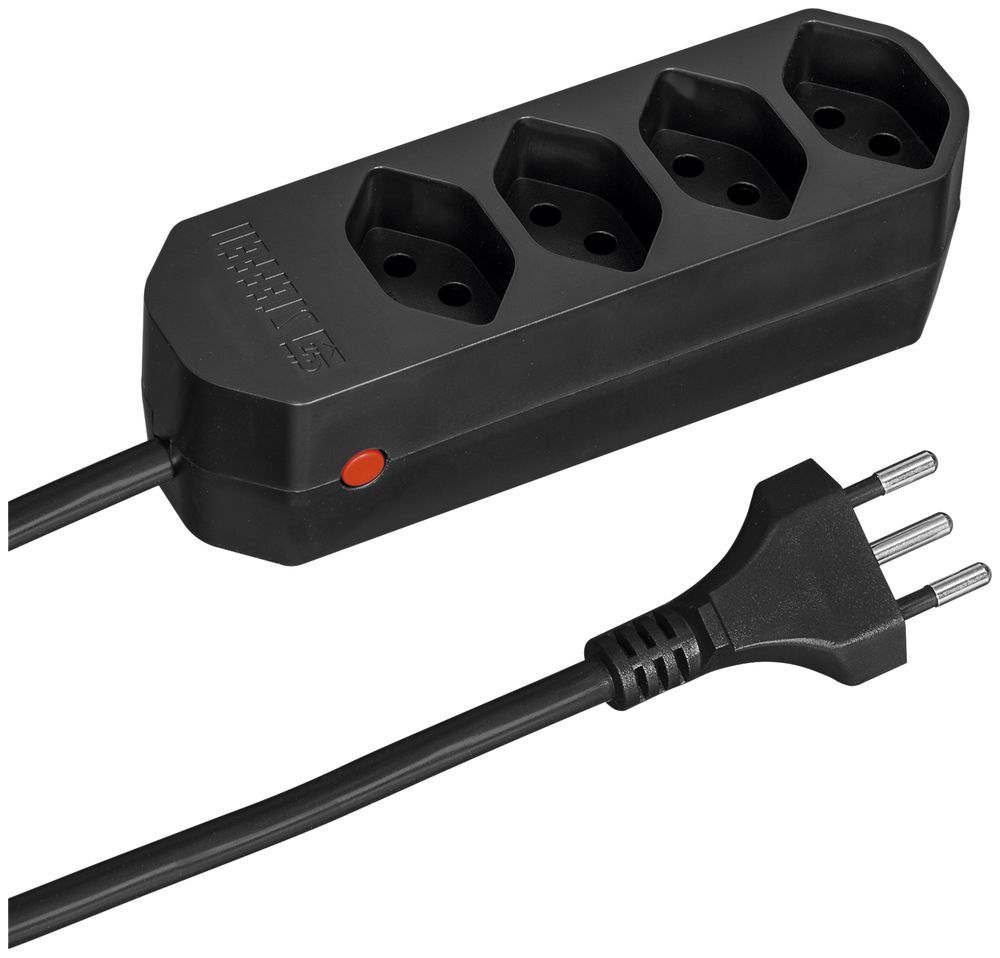 Presa multipla COMPACT 1.5m 4×T13 bottone reset, nero
