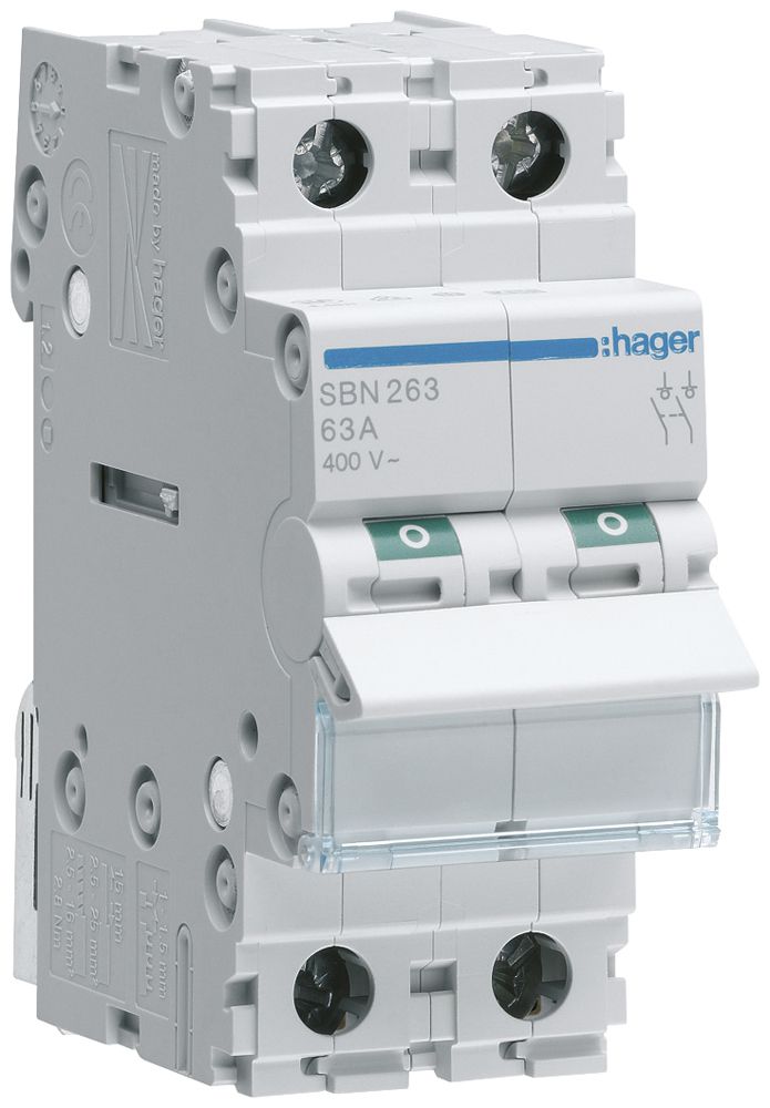 REG-Ausschalter Hager 63A 400V 2 Schliesser 0 Öffner 0 Wechsler 2TE