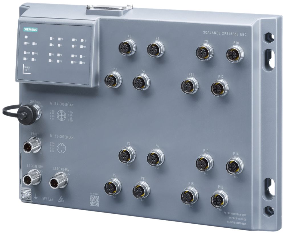Switch IE Siemens SCALANCE XP216PoE 16×M12 (codé D/X) 10/100/1000Mbit/s managed