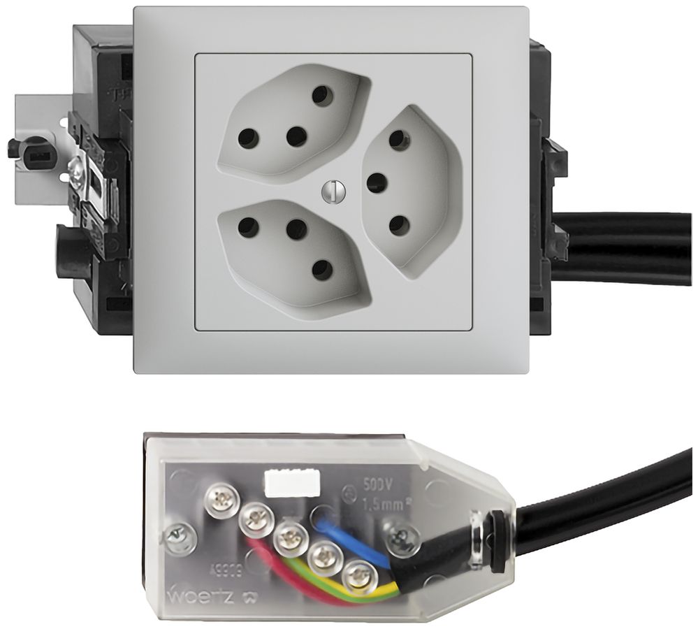 EB-Steckdose EDIZIOdue 3×T13 L2 hellgrau 49…69mm für Technofil