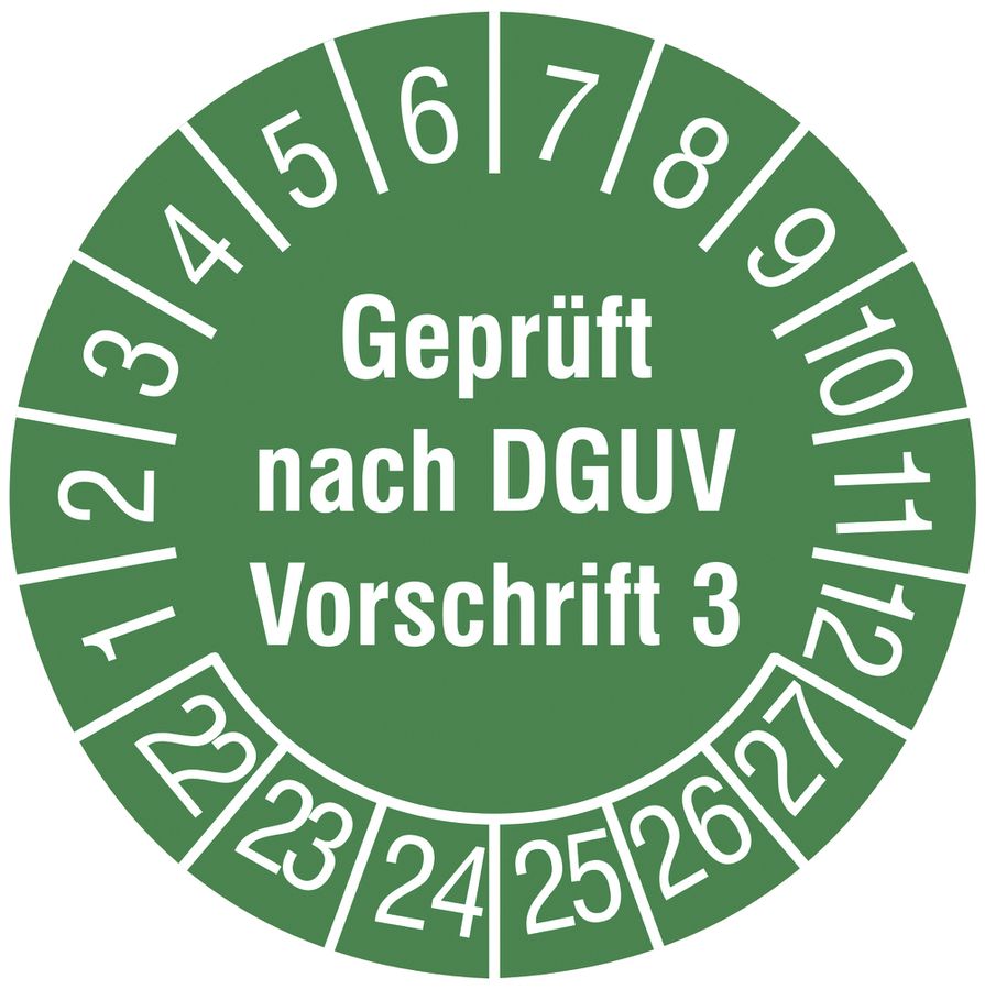 Plaquette d'essai CIMCO "Geprüft nach DGUV V3 2022" Ø20mm vert