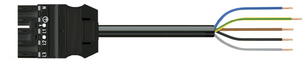 Anschlussleitung MIDI 5×1.5mm² 16A 400V 3m Cod.A Stecker-freie Ende schwarz Cca