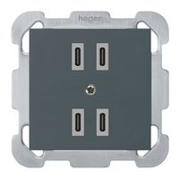 UP-USB-Ladesteckdose Hager kallysto 2×C-C 2×20W oder 4×10W 5V 77×77mm anthrazit