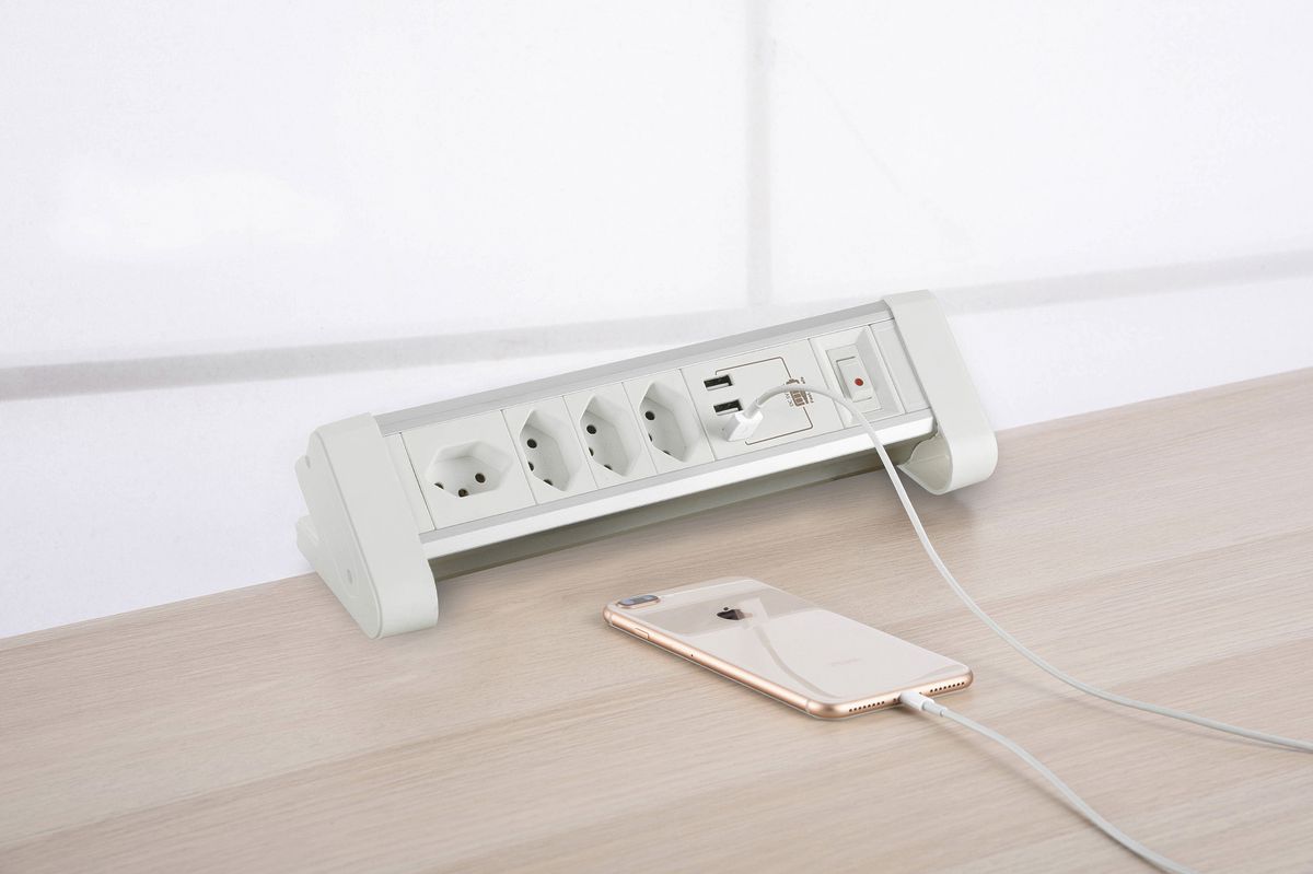 Prise multiple de table 4×T13/3×USB-A 2m T12 blanc