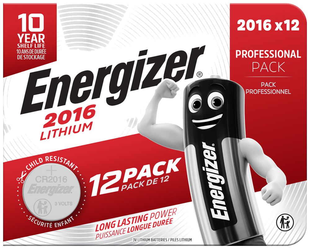 Knopfzelle Lithium Energizer CR2016, 3V, Box à 12 Stück