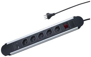 Steckdosenleiste ELBRO 10A Ein-/Ausschalter 5×T13 2×USB 1.5m schwarz/aluminium
