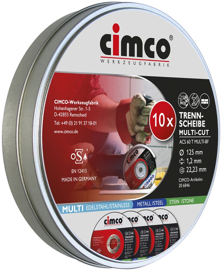 Trennscheiben-Set CIMCO MULTI-CUT 10 Stück in Dose Ø 125×1.2mm