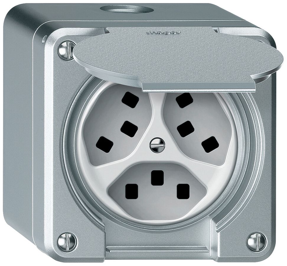 AP-Steckdose robusto 3×T23 16A 250V 86×86mm IP21 Aluminium