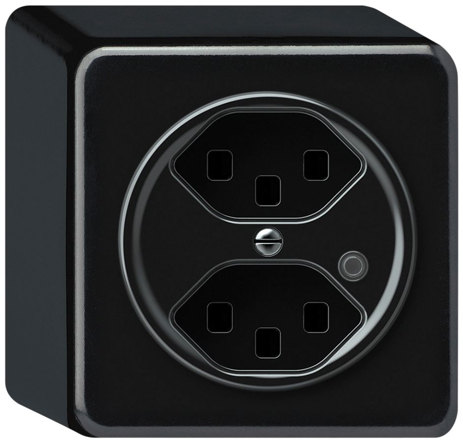 Prise AP origin 2×type 23 lum.vert 16A 230V 88×88×54mm noir