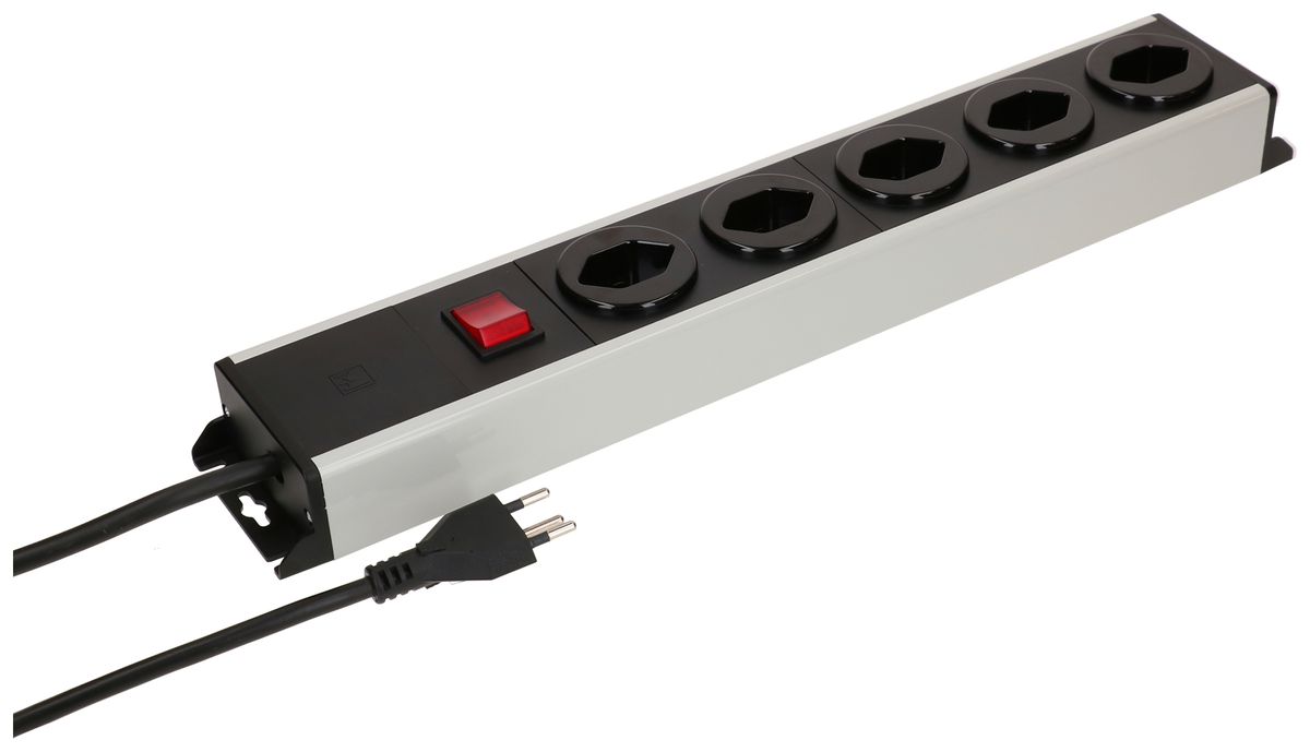 Prise multiple MH POWER LINE 10A interrupteur 5×T13 1.5m gris-noir