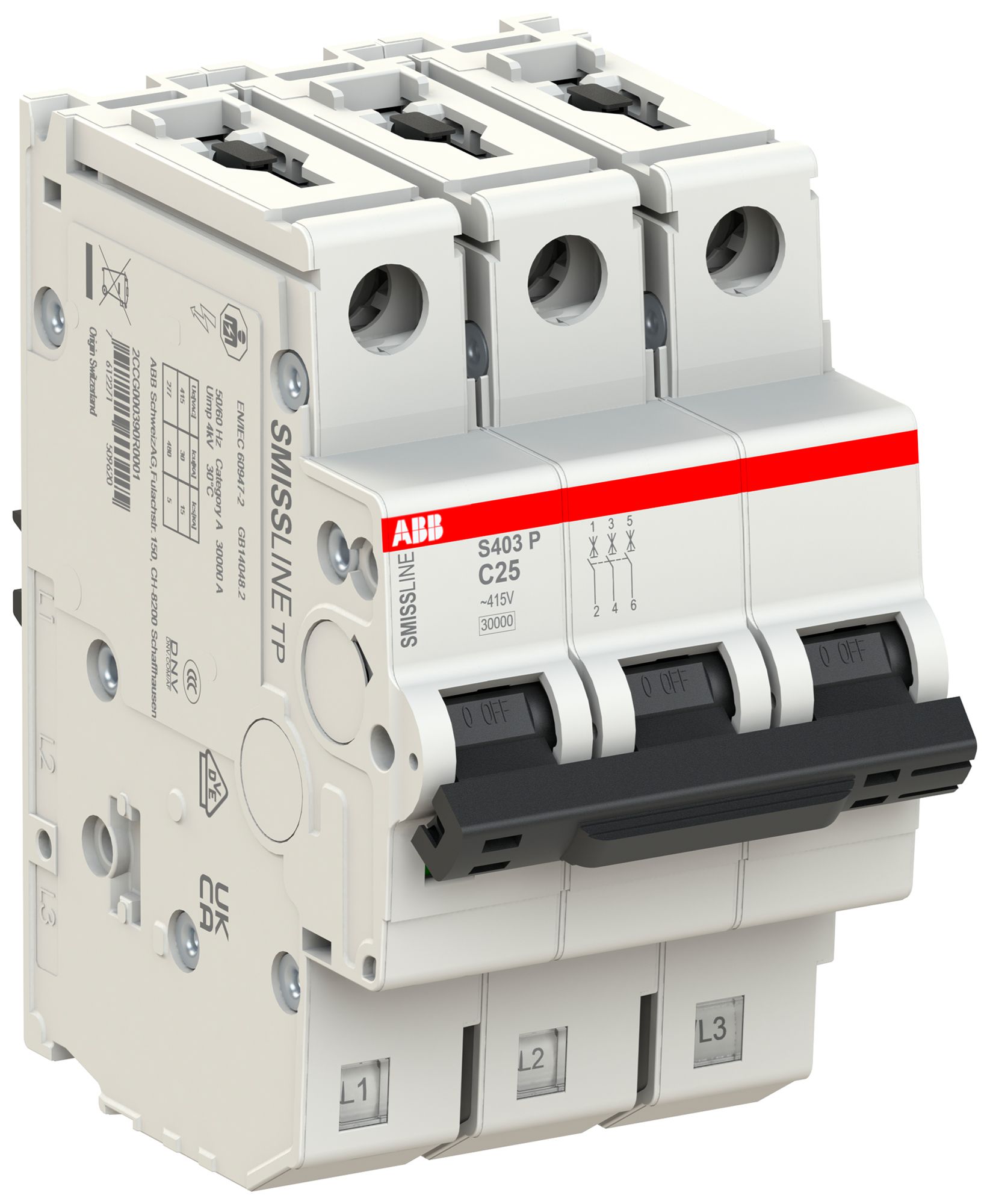 Disgiuntore SMISSLINE TP, 3L, C, 25A, 30kA