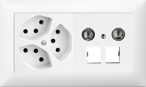 UP-Kombination Edue 1x2, Steckdose 3×T13 + 2x RJ45 11dB ws