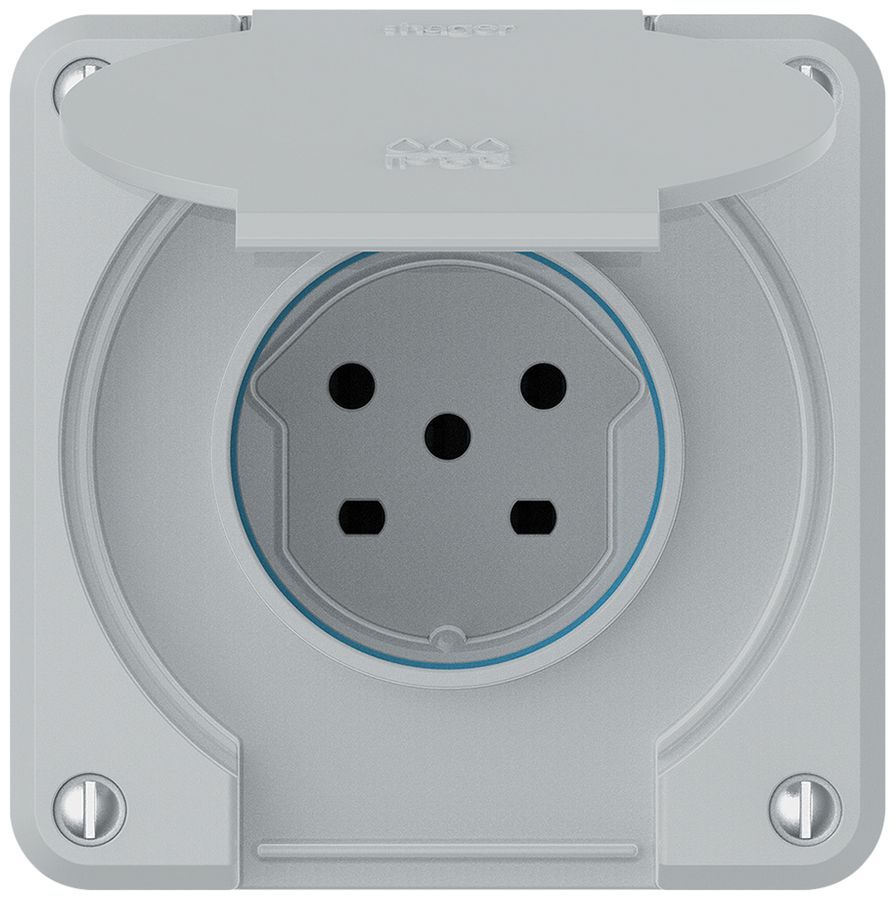 UP-Steckdose robusto 1×Typ 15 IP55 hellgrau